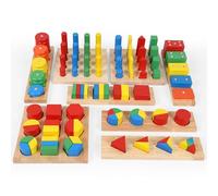 TOWO Wooden Shape Sorter Stacking Rings and Fraction Boards Toy