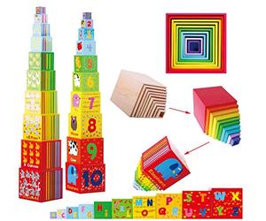 TOWO Wooden Stacking Boxes-Nesting and Sorting Cups Numbers Alphabet Animals Blocks for Toddlers-Stacking Cubes Educational Toys for 2 years old Montessori Materials