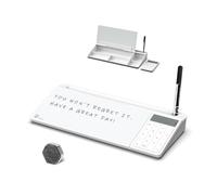 TOWON Desktop Glass Whiteboard with Basic Calculator, 12 Digit LCD Display, Desk Organizers with Accessories for Office, Home, School Supplies, Storage with Dry Erase Board Surface, White, 18'' x 6''