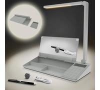 TOWON Desktop Glass Whiteboard with Basic Calculator, 12 Digit LCD Display, Desk Organizers with Accessories for Office, Home, School Supplies, Storage with Dry Erase Board Surface, Grey