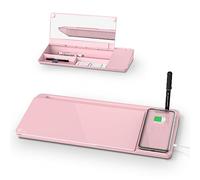 TOWON Desktop Glass Whiteboard with Wireless Charger Station, White Board Organizer for Desk Charger, Desk Whiteboard with Storage and Device Charging, Deskboard Buddy with Charger, Pink, 34 x 17 CM