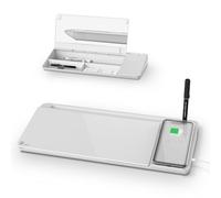 TOWON Desktop Glass Whiteboard with Wireless Charger Station, White Board Organizer for Desk, Desk Whiteboard with Storage and Device Charging, Deskboard Buddy, 34 x 17 CM