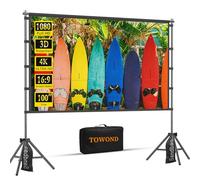 TOWOND Projector Screen, 100 inch Portable Projector Screen and Stand Outdoor Rear Front Projection Screen 16:9 4K HD Movie Screen with Carry Bag for Indoor Home Theatre and Backyard Cinema Nights
