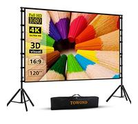 Towond Projector Screen and Stand, 120 inch Outdoor Projection Screen, Portable 16:9 4K HD Rear Front Movie Screen with Carry Bag Wrinkle-Free Design for Home Theater Backyard Cinema