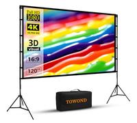 TOWOND Projector Screen and Stand, 120 inch Portable Projection Screen Indoor Outdoor Projector Screen 16:9 4K HD Wrinkle-Free Lightweight Movie Screen with Carry Bag for Backyard Movie Night