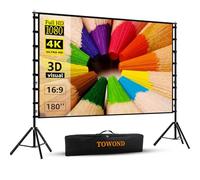 TOWOND Projector Screen and Stand, 180 inch Projector Screen Outdoor 16:9 HD Rear Front Projection Screen with Carry Bag Wrinkle-Free Thickened brackets Design for Backyard Movie Night