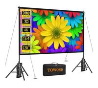 TOWOND Projector Screen with Stand,120 inches Indoor Projector Screen Outdoor Portable 16:9 4K HD Rear Front Projection Movie Screen with Carry Bag Wrinkle-Free Design for Backyard Theater