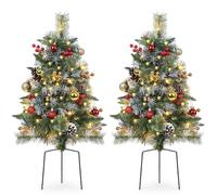 TOWPONICS Set of 2 Outdoor Pathway Christmas Trees with Lights, Frosted Twinkle Small Easy Christmas Tree for Driveway, Entrance, Urn & Pot Filler, Front Porch, Yard, Garden Outside Holiday Decoration