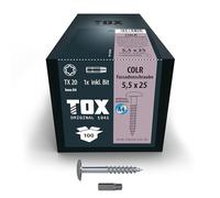 TOX Colr 113087415525/AG Facade Screws 5.5 x 25 mm, Screws for Facade Panels Made of A4 Stainless Steel with Coloured Flat Head, Corrosion and UV Resistant, Pack of 100 in Box Includes 1x Bit