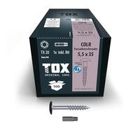 TOX Colr 113087415535/S Facade Screws 5.5 x 35 mm, Screws for Facade Panels Made of A4 Stainless Steel with Coloured Flat Head, Corrosion- and UV-Resistant, Pack of 100 in Box with 1x Bit