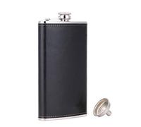 TOX TANEAXON 12 oz Black Pocket Whiskey Liquor Leather Wrapped Flask with Funnel and Box - Stainless steel and Leak Proof