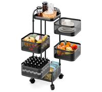 toxaaiwr 3/4/5 Tiers Rotating Trolley, Kitchen Storage Shelf on Wheels, Square Kitchen Cart, Bathroom Shelf, Vegetable Storage Organizer, Fruit Basket Floor Stand Shelf & Tower Five Layers