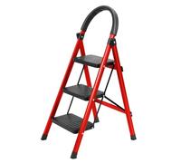toxaaiwr 3 Step Ladder, Folding Ladder with Non-Slip and Wide Pedal, Small Multi-Purpose Collapsible Ladder with Handle, 330 lbs Load Lightweight and Portable Step Ladder Red