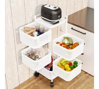 toxaaiwr 5 Tier Kitchen Basket Rack,Vegetable Metal Rotating Rolling Shelf Organizer with 360° Wheels,Storage Trolley,Mesh Fruit Trolley Metal,Storage Utility Cart for Home Office White-5-Layers