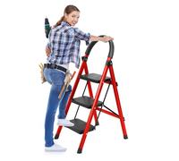 toxaaiwr Heavy Duty 3 Step Ladder,Portable Folding Step Stool with Wide Anti-Slip Platform and Safety Lock,Lightweight Sturdy Steel Ladder,330lbs Capacity,Foldable Step Ladder for Home Kitchen Loft &