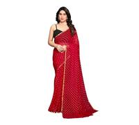 TOXEGO Women's saree Pure Chiffon simple light weight sari jari border With Blouse Piece For Women, Red, One Size