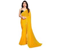 TOXEGO Women's saree Pure Chiffon simple light weight sari jari border With Blouse Piece For Women, Yellow, One Size