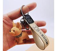 TOXI Cute French Bulldog Keychains PU Leather Rope Key Rings Punk Style Pendant Dog Keychains For Women Child Men's Car Key Chain Gift-Brown