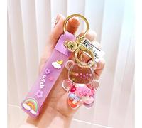 TOXI Cute Liquid Oil Chubby Bear Quicksand Keychains Cartoon Floating Colorful Balloons Keyring Car Pendant Key Ring Gift For Girl-Purple