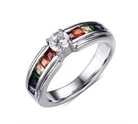 TOXI Pride Rings Men and Women Rainbow Ring the Zircon Austrian Crystal Rainbow Pride Ring Fine Jewelry