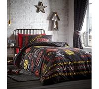 TOXIC Caution Glow in the Dark Reversible Duvet Cover Set Bedding Range multi Curtains: 66" width x 54" drop