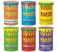 Toxic Sour Candy Drums Variety Pack, 6 Assorted Flavours including Fusion, Blue, Yellow, Green, Red and Purple, 42g x 6 Drums