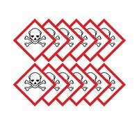 Toxic Warning Hazard Diamond Multi Pack 100mm x 100mm Strong Adhesive Vinyl Stickers for Safety (12)