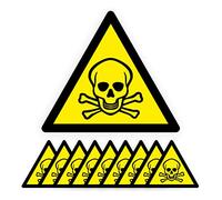 Toxic Warning Signs, 90mm x 80mm, Self-Adhesive Vinyl Triangle Stickers, Pack of (10)
