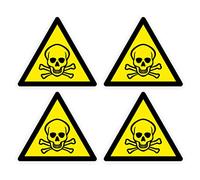 Toxic Warning Signs, 90mm x 80mm, Self-Adhesive Vinyl Triangle Stickers, Pack of (4)