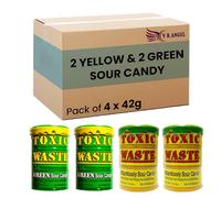 Toxic Waste 2 Green & 2 Hazardously Sour Candy Drums Ultra Sour Retro Sweets Candy For Halloween, Birthday - Each Drum 42g - Sold By VR Angel