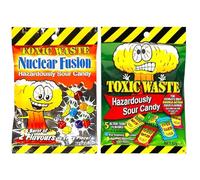 Toxic Waste & Nuclear Fusion Hazardously Sour Candy Sweets Double Action Sour Flavors - 6x 57g Sharing Bags (3 each)