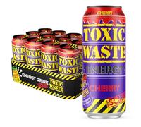 TOXIC WASTE Sour Cherry Energy Drink - 12 x 500ml Cans, Sparkling Fizz with Bold Flavour, Multipack for Gaming, Study, Parties, Road Trips and Fun Sharing