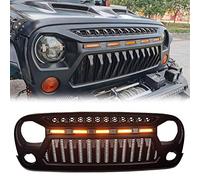 ToxicStorm Front Grill Mesh Grille Cover Matte Black with Amber LED Running Lights for 2007-2018 Jeep Wrangler JK JKU Accessories & Unlimited Rubicon Sahara Sport, ABS