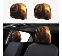 TOXOCMDKLE Car Headrest Cover 2 Pcs Breathable Car Seat Headrest Covers Angry Roaring Lion Headrests Cover for Cars Auto Accessories Universal Dust Protector Cover Decoration