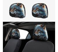 TOXOCMDKLE Car Headrest Cover 2 Pcs Breathable Car Seat Headrest Covers Autumn leaves and a wolf Headrests Cover for Cars Auto Accessories Universal Dust Protector Cover Decoration