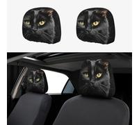 TOXOCMDKLE Car Headrest Cover 2 Pcs Breathable Car Seat Headrest Covers Black Cat on a Black Background Headrests Cover for Cars Auto Accessories Universal Dust Protector Cover Decoration