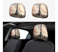 TOXOCMDKLE Car Headrest Cover 2 Pcs Breathable Car Seat Headrest Covers Vintage Style Eiffel Tower Paris Headrests Cover for Cars Auto Accessories Universal Dust Protector Cover Decoration
