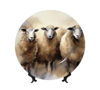 TOXOCMDKLE Decorative Plate 6in Ceramic Bone China Dessert Plates with Display Stand Sheeps Watercolor Ceramic Decorative Plates Art Crafts Porcelain Plate for Living Room