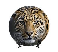 TOXOCMDKLE Decorative Plate 7in Ceramic Bone China Dessert Plates with Display Stand Black Brown Leopard Ceramic Decorative Plates Art Crafts Porcelain Plate for Living Room