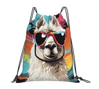 TOXOCMDKLE Drawstring Bag Backpack Alpaca Wearing Sunglasses Sackpack Foldable String Bags Sports Gym Bag For Shopping Yoga