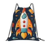 TOXOCMDKLE Drawstring Bag Backpack Rocket Clipart Space Ship Sackpack Foldable String Bags Sports Gym Bag For Shopping Yoga