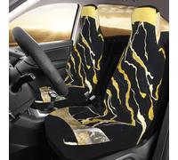 TOXOCMDKLE Front Seat Protector Covers Set Of 2 Universal Car Seat Covers Elastic Breathable Black Gold Marble Seats Cushion Pad For Cars Easy To Install Cover Set Accessories Auto Trucks Van Suv