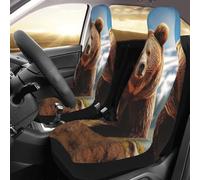 TOXOCMDKLE Front Seat Protector Covers Set Of 2 Universal Car Seat Covers Elastic Breathable Grizzly Bear Seats Cushion Pad For Cars Easy To Install Cover Set Accessories Auto Trucks Van Suv