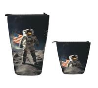 TOXOCMDKLE Pencil Case Big Capacity Telescopic Pencil Bag Astronaut Landing on The Moon Pen Holder Pop Up Stationery Case Retractable Standing Pencils Pouch Makeup Cosmetics Bag for Office Supplies