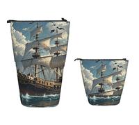 TOXOCMDKLE Pencil Case Big Capacity Telescopic Pencil Bag Fantasy Pirate Ship Pen Holder Pop Up Stationery Case Retractable Standing Pencils Pouch Makeup Cosmetics Bag for Office Supplies