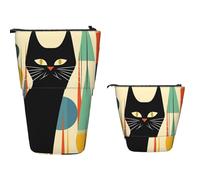 TOXOCMDKLE Pencil Case Big Capacity Telescopic Pencil Bag Mid-Century Modern Art Cat Pen Holder Pop Up Stationery Case Retractable Standing Pencils Pouch Makeup Cosmetics Bag for Office Supplies
