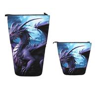 TOXOCMDKLE Pencil Case Big Capacity Telescopic Pencil Bag Purple Dragon Purple Moon Pen Holder Pop Up Stationery Case Retractable Standing Pencils Pouch Makeup Cosmetics Bag for Office Supplies