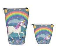 TOXOCMDKLE Pencil Case Big Capacity Telescopic Pencil Bag Unicorn and Rainbow Pen Holder Pop Up Stationery Case Retractable Standing Pencils Pouch Makeup Cosmetics Bag for Office Supplies