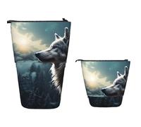 TOXOCMDKLE Pencil Case Big Capacity Telescopic Pencil Bag Wolf at Night Pen Holder Pop Up Stationery Case Retractable Standing Pencils Pouch Makeup Cosmetics Bag for Office Supplies