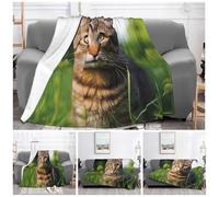 TOXOCMDKLE Throw Blanket Super Soft Plush Flannel Blanket Tabby Cat on The Grass Looking Throw Lightweight Blankets for Living Room Warm Cozy Decorative Throws for Sofa Couch All Seasons 60"x50"